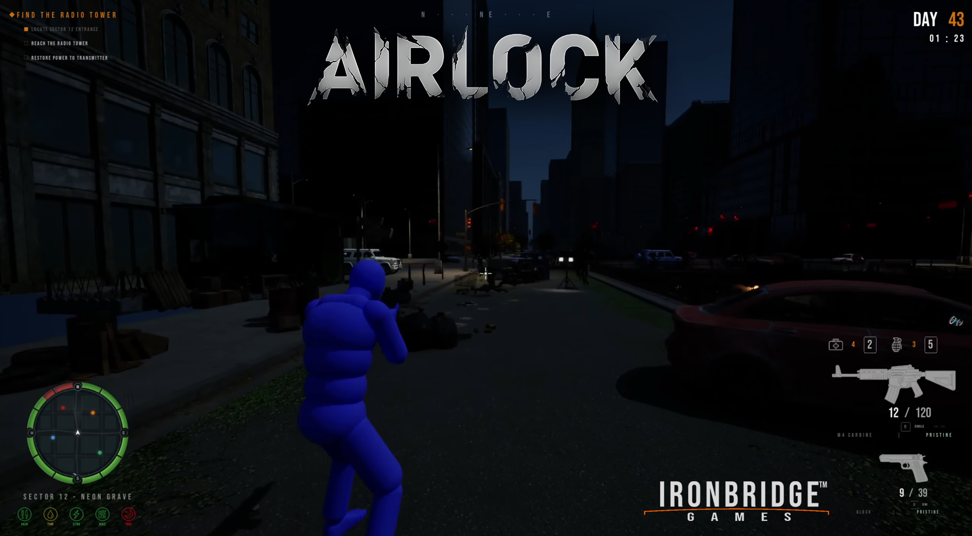 AIRLOCK Combat — night city streets, weapon drawn